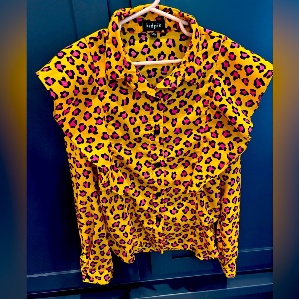 Kidpik Yellow Leopard Print girls Top
